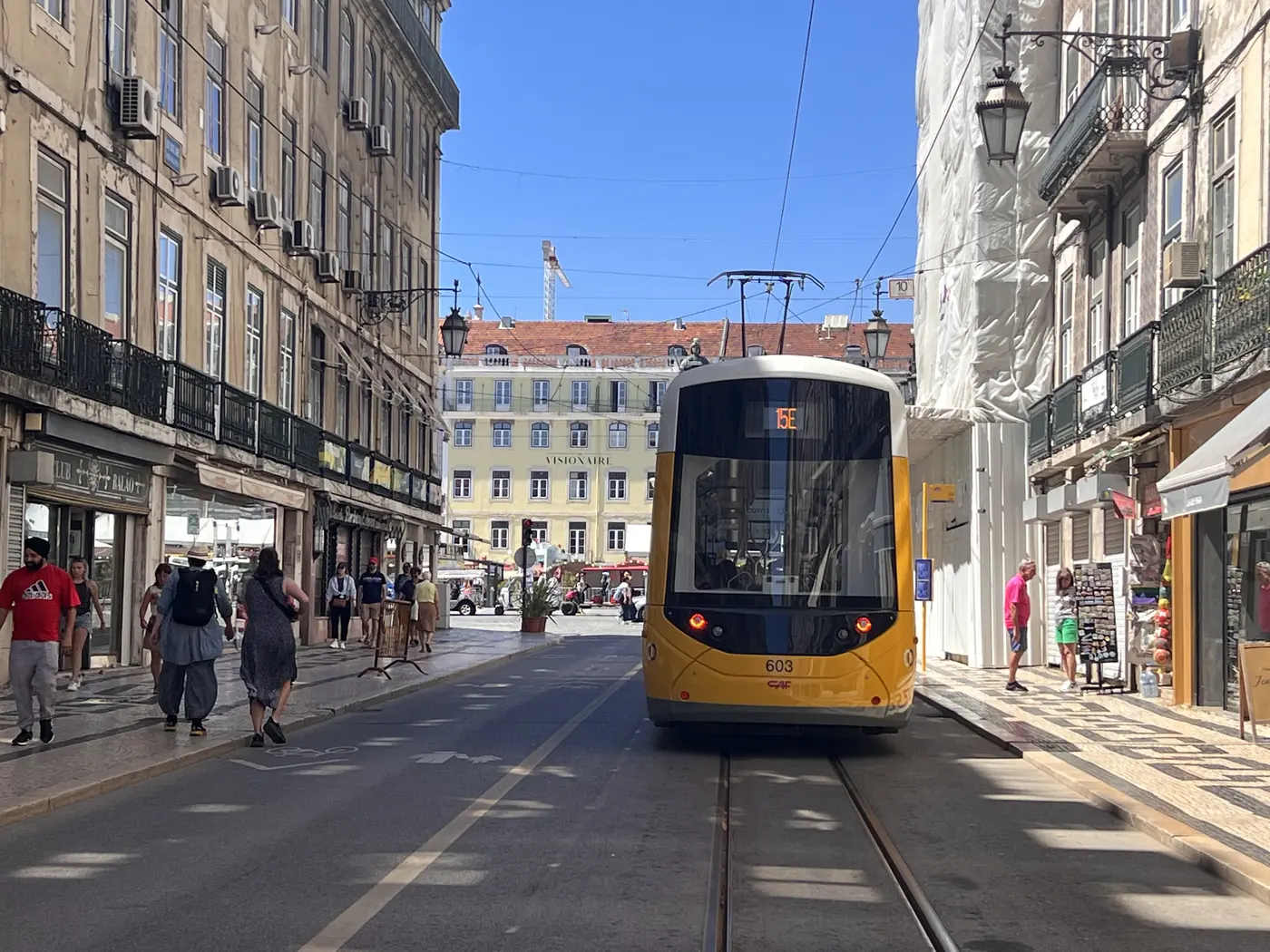 Yellow tram 15E in Lisbon