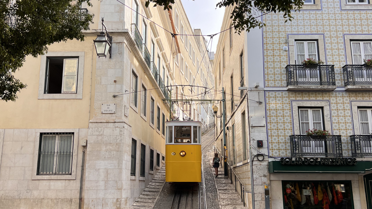 tram in lisbon close to avenida da liberdade