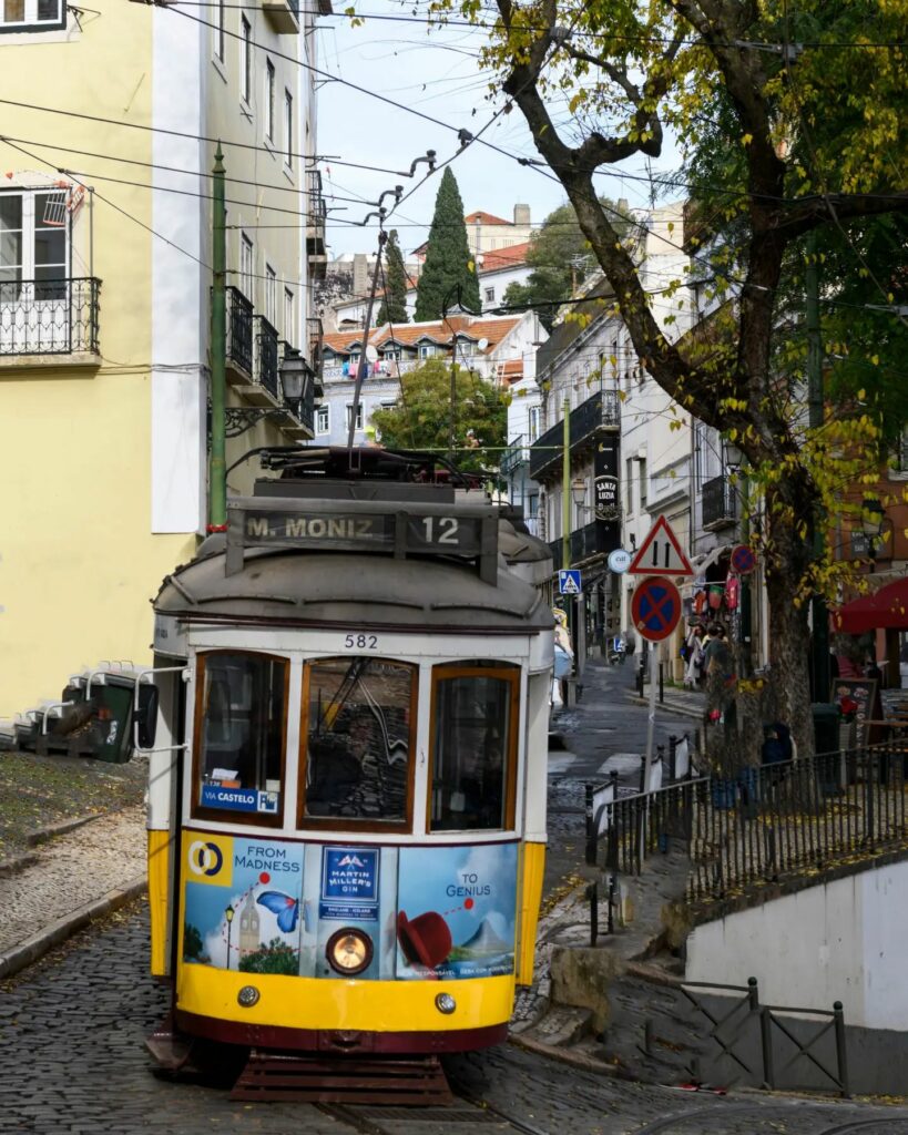 lisbon tram in winter