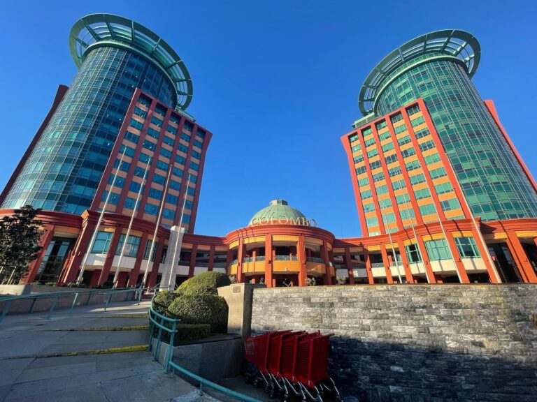 Bright, contemporary buildings in Lisbon showcasing innovative architecture and cityscape.